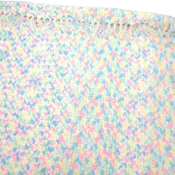 Handmade Crochet Baby Blanket Pastel Afghan 44”x 36” Blue Pink Yellow Nursery - Picture 4 of 8